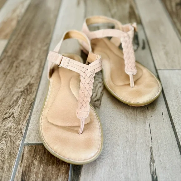 BORN Yarrow Braided Leather T-Strap Woven Boho Flat Sandals, Blush (Nude) sz. 8 - Picture 3 of 14